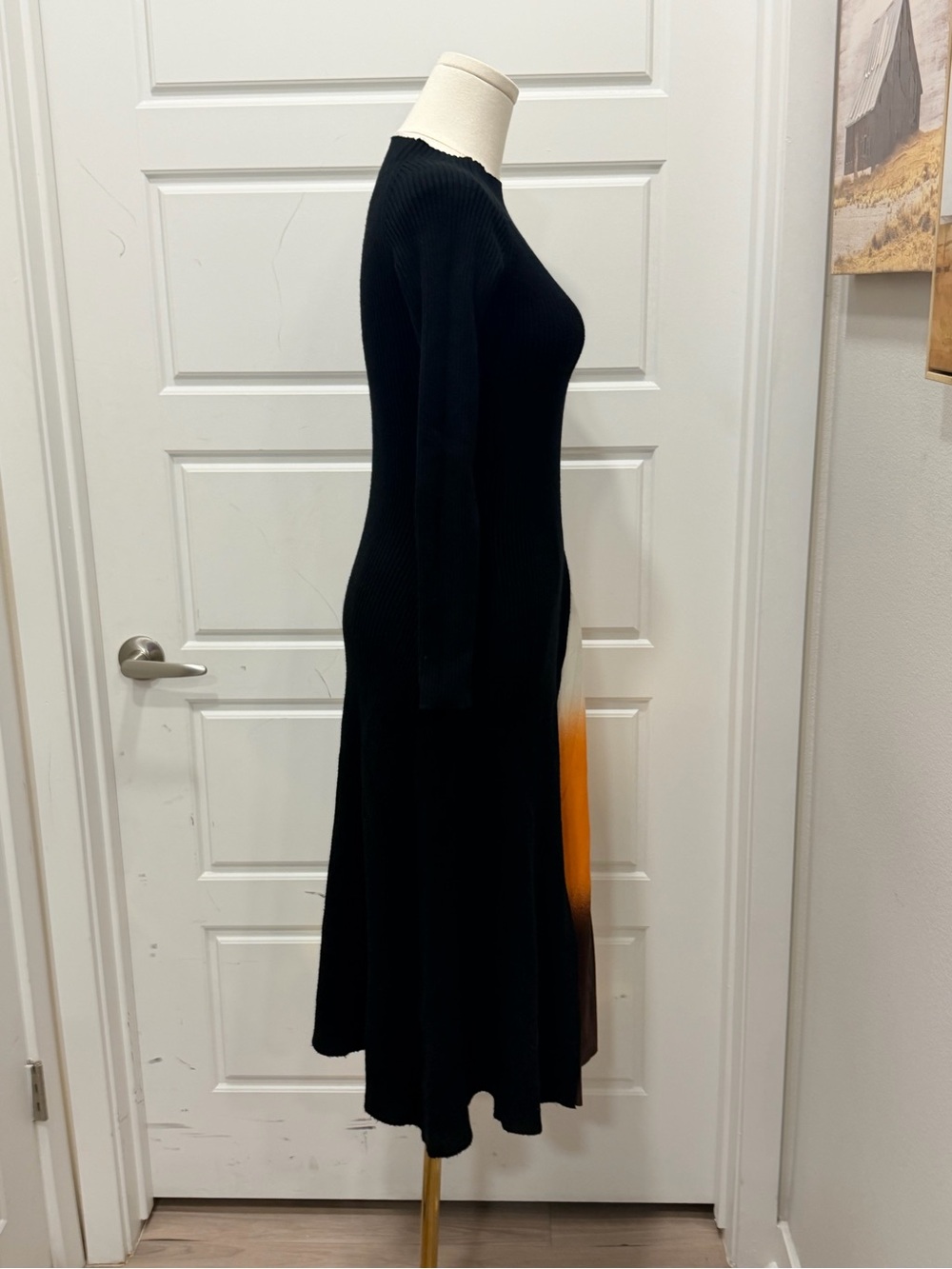 Black Midi Sweater Dress with Orange Ombre Pleat - Picture 7 of 8